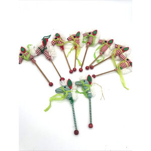 10 Vintage Christmas Tree Ornament Red White Striped Green Reins Hobby Horse 7”
